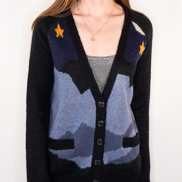 LA : HEARTS Starry Night Blue Knit Botton Sweater - Picture 2 of 8
